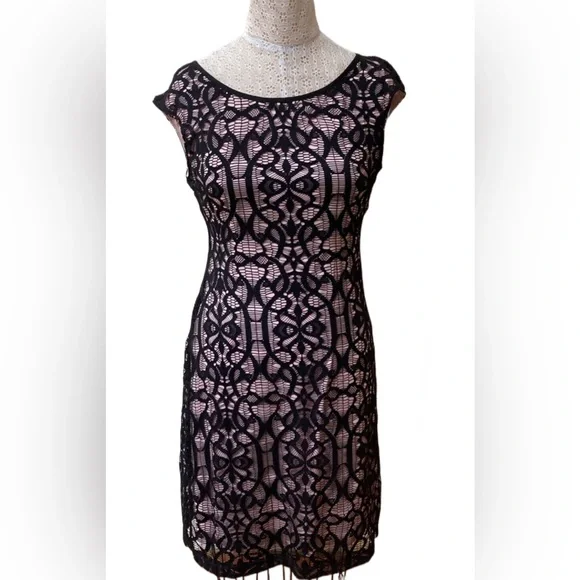 dressbarn | Dresses | Dressbarn Collection Pink Black Crochet Sheath Dress  | Poshmark